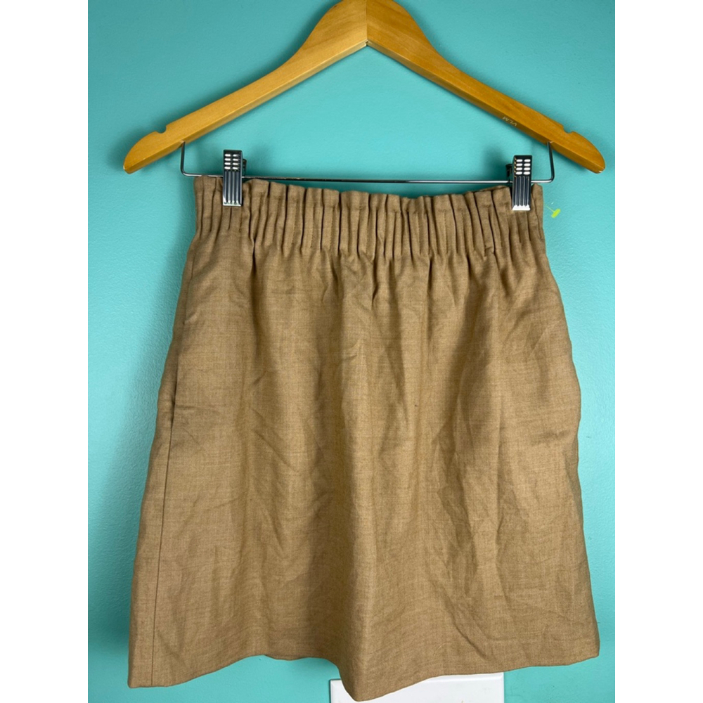 J.Crew Wool Blend Mini Skirt Tan Khaki Women's 00 | Elastic Waist Lined Pockets